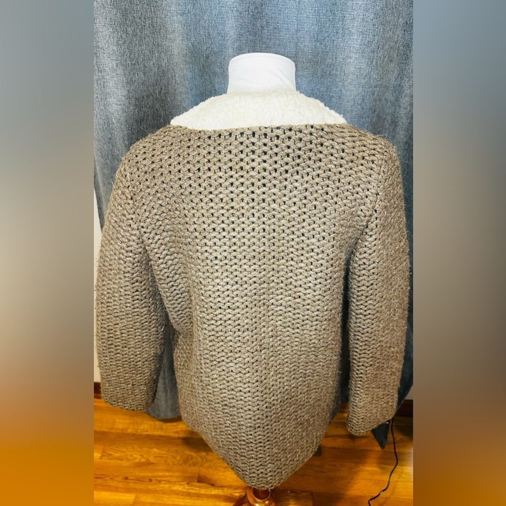 Anna Studio Wool Sherpa Knit Coat Cardigan Jacket – Brown Cream Boho Chic Medium - Picture 3 of 15